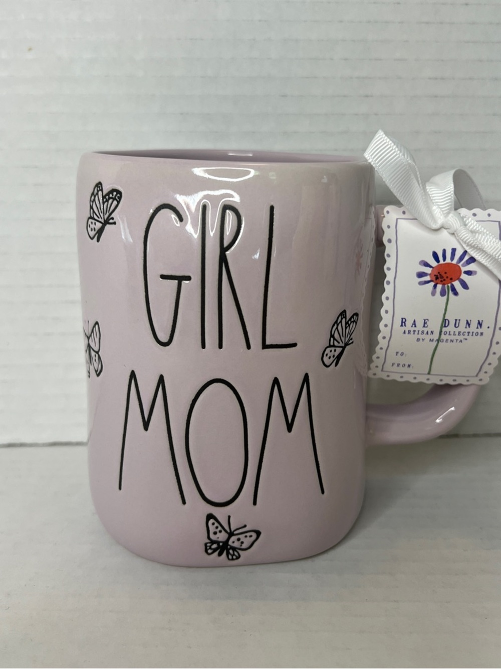Rae Dunn Light Pink Girl Mom Butterfly Ceramic Mug New